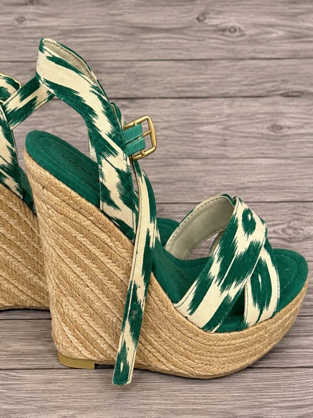 Chinese Laundry Green Cream Ikat Espadrille Platform Wedge Sandals 8